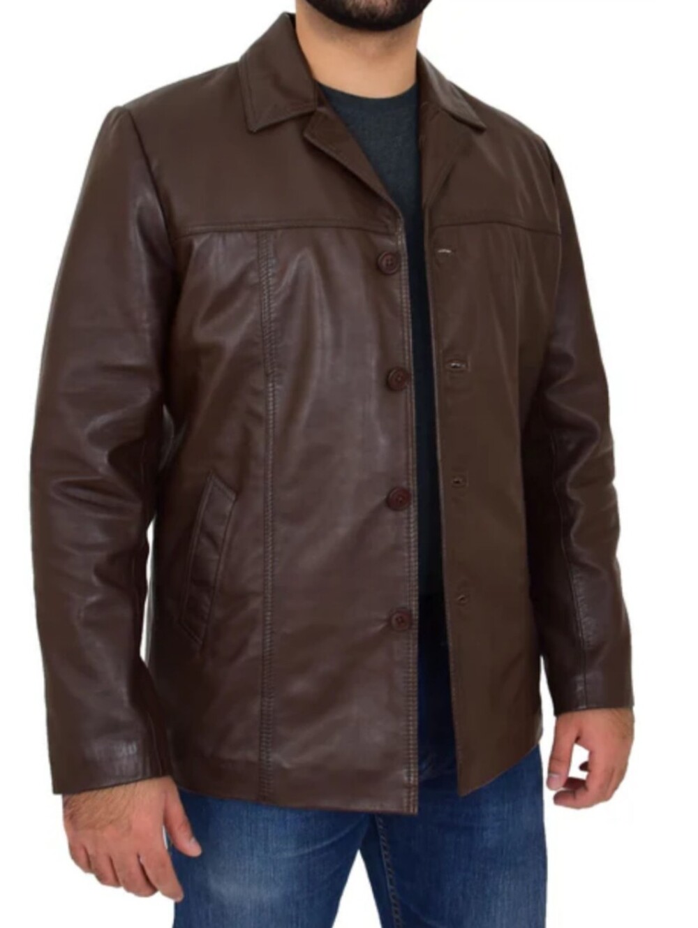 Leather Jacket Haband Vintage Executive Division Men's Brown  Size  Large